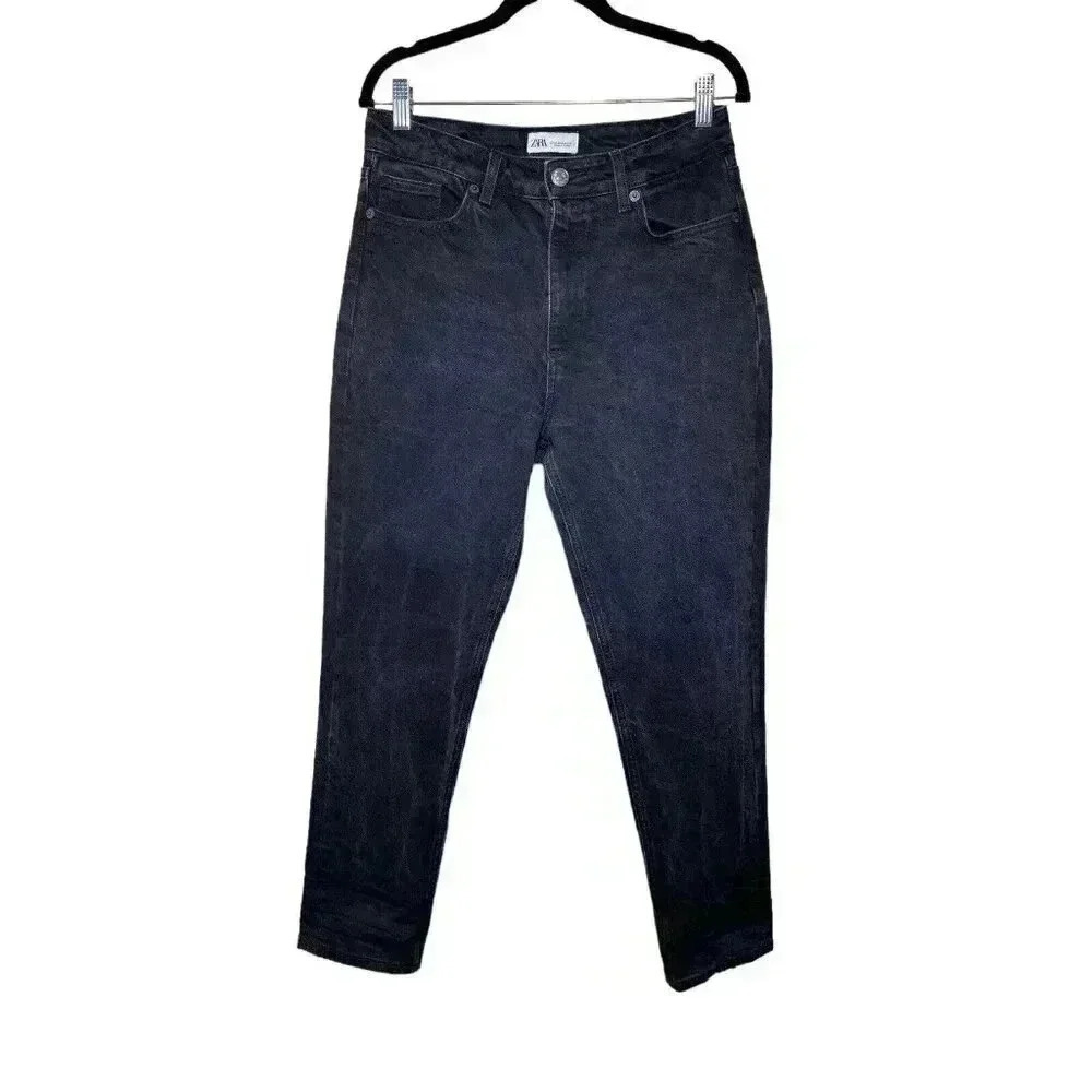 Zara Womens Jean Black Denim Skinny High Rise Pockets Canvas Size 8